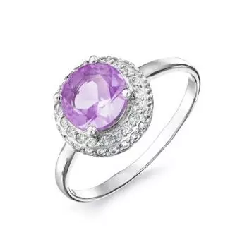 Кольцо с аметистом и фианитами Линии Любви