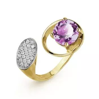 Кольцо с аметистом и фианитами Линии Любви