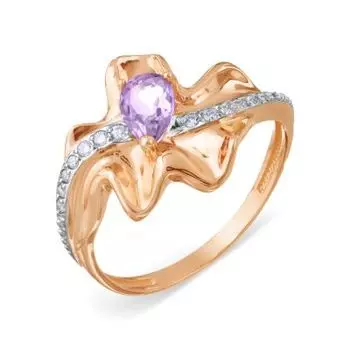 Кольцо с аметистом и фианитами Линии Любви