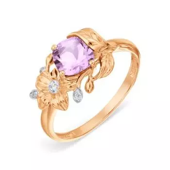 Кольцо с аметистом и фианитами Линии Любви