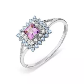 Кольцо с аметистом и фианитами Линии Любви