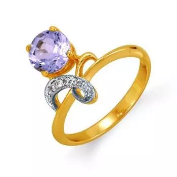 Кольцо с аметистом и фианитами Линии Любви
