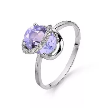 Кольцо с аметистом и фианитами Линии Любви