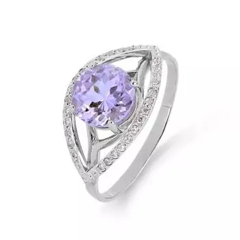 Кольцо с аметистом и фианитами Линии Любви