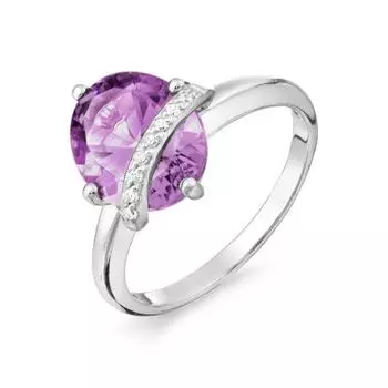 Кольцо с аметистом и фианитами Линии Любви