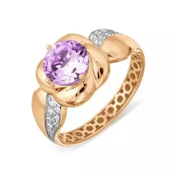 Кольцо с аметистом и фианитами Линии Любви