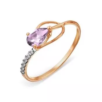 Кольцо с аметистом и фианитами Линии Любви