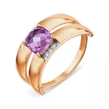 Кольцо с аметистом и фианитами Линии Любви