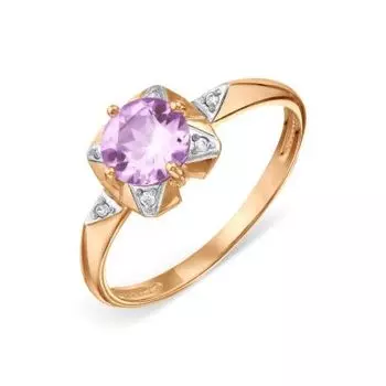 Кольцо с аметистом и фианитами Линии Любви