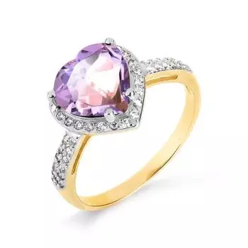 Кольцо с аметистом и фианитами Линии Любви