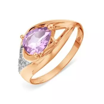 Кольцо с аметистом и фианитами Линии Любви