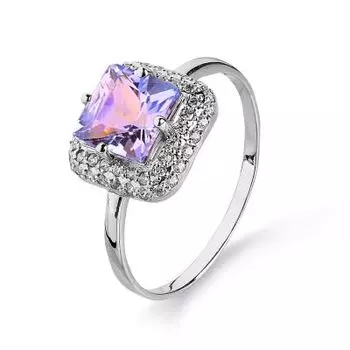 Кольцо с аметистом и фианитами Линии Любви