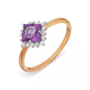 Кольцо с аметистом и фианитами Линии Любви