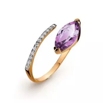 Кольцо с аметистом и фианитами Линии Любви