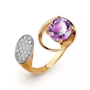 Кольцо с аметистом и фианитами Линии Любви