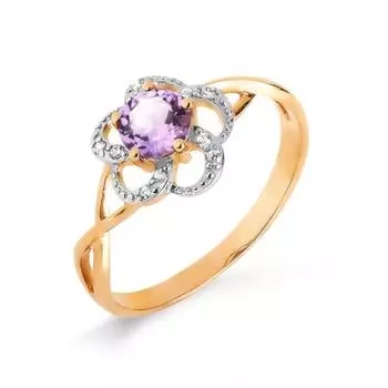 Кольцо с аметистом и фианитами Линии Любви