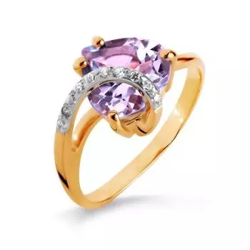 Кольцо с аметистом и фианитами Линии Любви