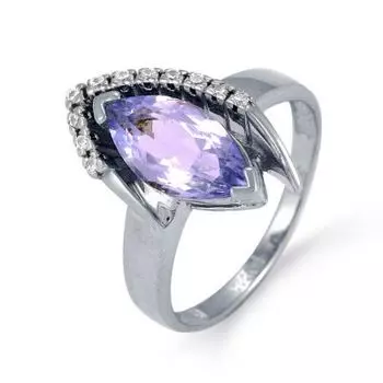 Кольцо с аметистом и фианитами Линии Любви