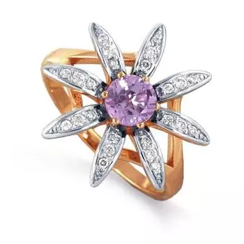 Кольцо с аметистом и фианитами Линии Любви