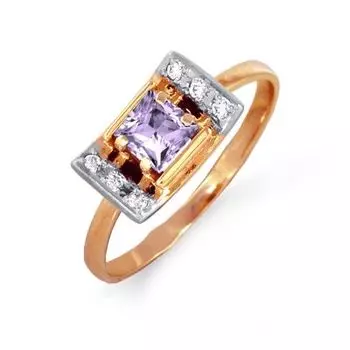 Кольцо с аметистом и фианитами Линии Любви