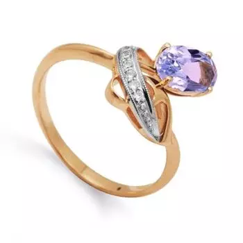 Кольцо с аметистом и фианитами Линии Любви