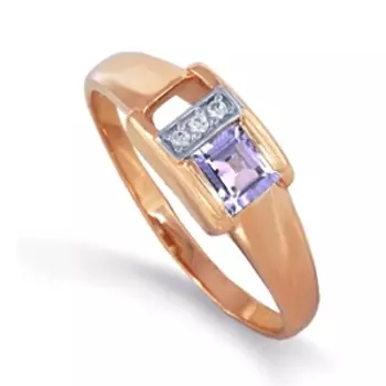 Кольцо с аметистом и фианитами Линии Любви