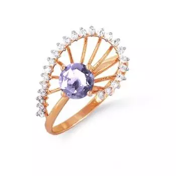 Кольцо с аметистом и фианитами Линии Любви