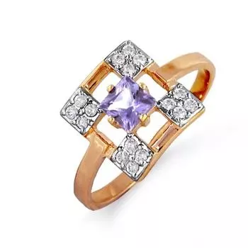 Кольцо с аметистом и фианитами Линии Любви
