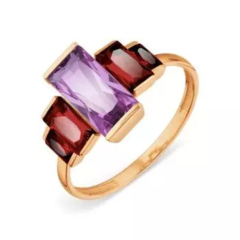 Кольцо с аметистом и гранатами Линии Любви