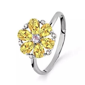 Кольцо с цитринами и фианитами Линии Любви