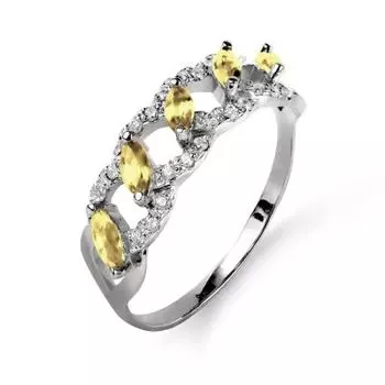 Кольцо с цитринами и фианитами Линии Любви