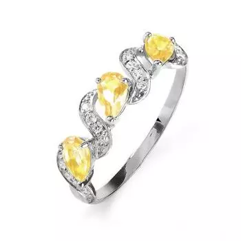 Кольцо с цитринами и фианитами Линии Любви