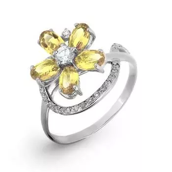 Кольцо с цитринами и фианитами Линии Любви