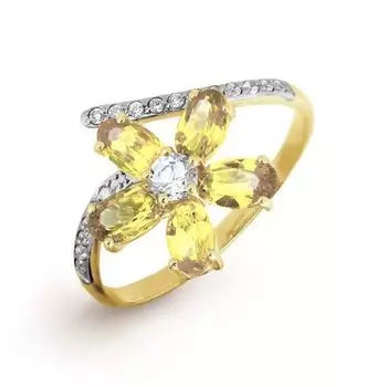 Кольцо с цитринами и фианитами Линии Любви