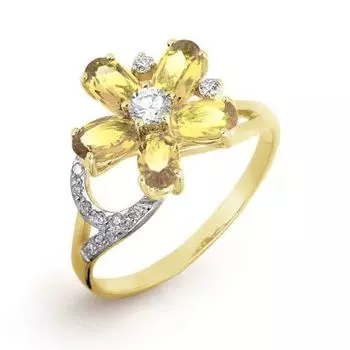 Кольцо с цитринами и фианитами Линии Любви