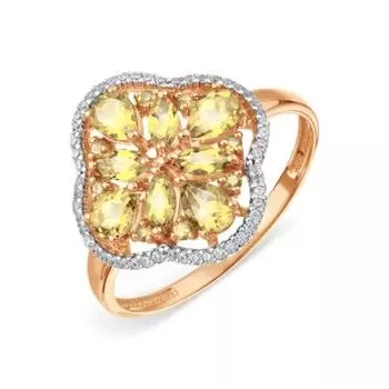 Кольцо с цитринами и фианитами Линии Любви