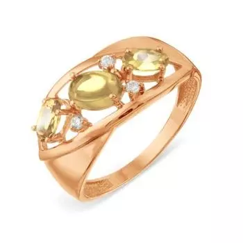 Кольцо с цитринами и фианитами Линии Любви