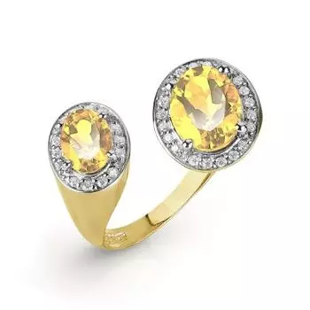 Кольцо с цитринами и фианитами Линии Любви