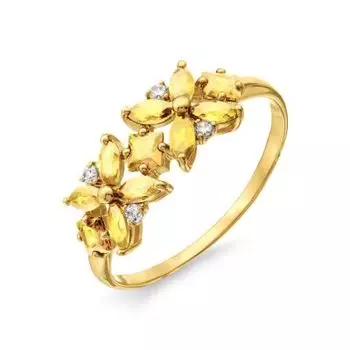 Кольцо с цитринами и фианитами Линии Любви