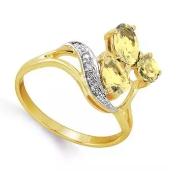 Кольцо с цитринами и фианитами Линии Любви