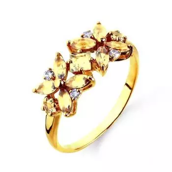 Кольцо с цитринами и фианитами Линии Любви