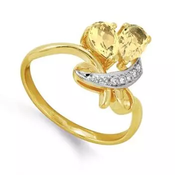 Кольцо с цитринами и фианитами Линии Любви