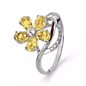 Кольцо с цитринами и фианитами Линии Любви