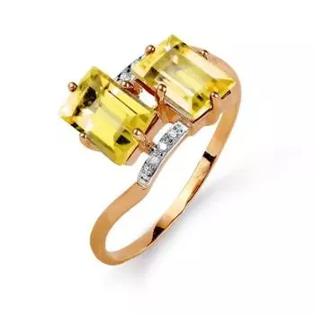 Кольцо с цитринами и фианитами Линии Любви