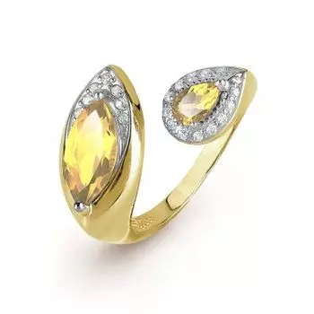 Кольцо с цитринами и фианитами Линии Любви