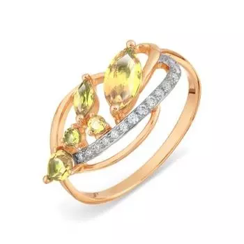 Кольцо с цитринами и фианитами Линии Любви