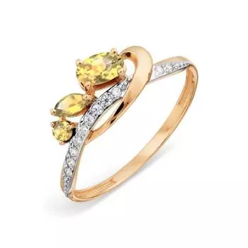 Кольцо с цитринами и фианитами Линии Любви