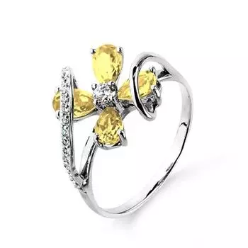 Кольцо с цитринами и фианитами Линии Любви