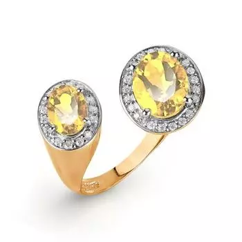 Кольцо с цитринами и фианитами Линии Любви