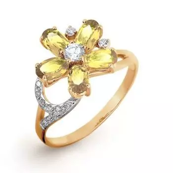 Кольцо с цитринами и фианитами Линии Любви